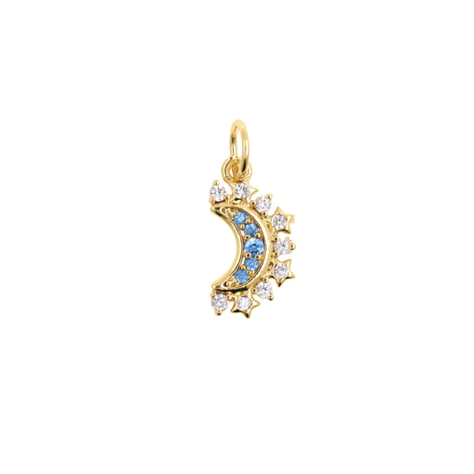 Celestial Moon And Star Charm With Blue CZ 6.8x13.8mm