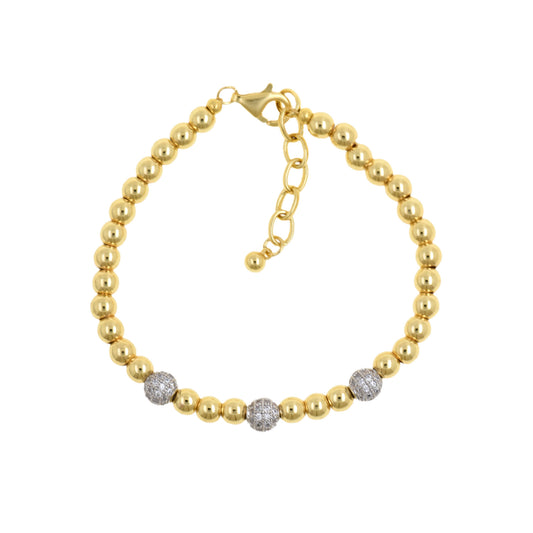 Delicate Gold Beaded Bracelet with Sparkling Crystal Accents for Everyday Elegance 17cm+3cm