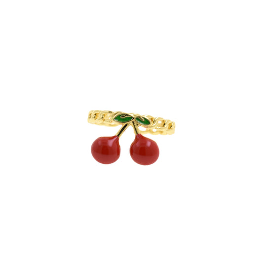 Adorable Gold Ring with Red Cherry 18.9x19mm
