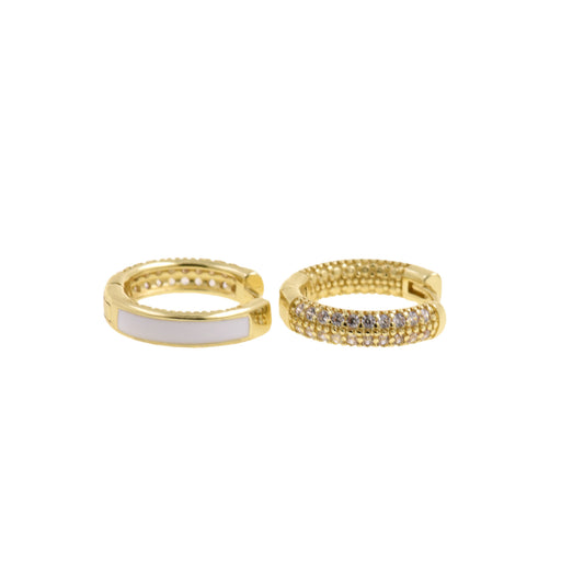Sleek Gold Hoops Earrings with White Enamel 16.5x15.5mm