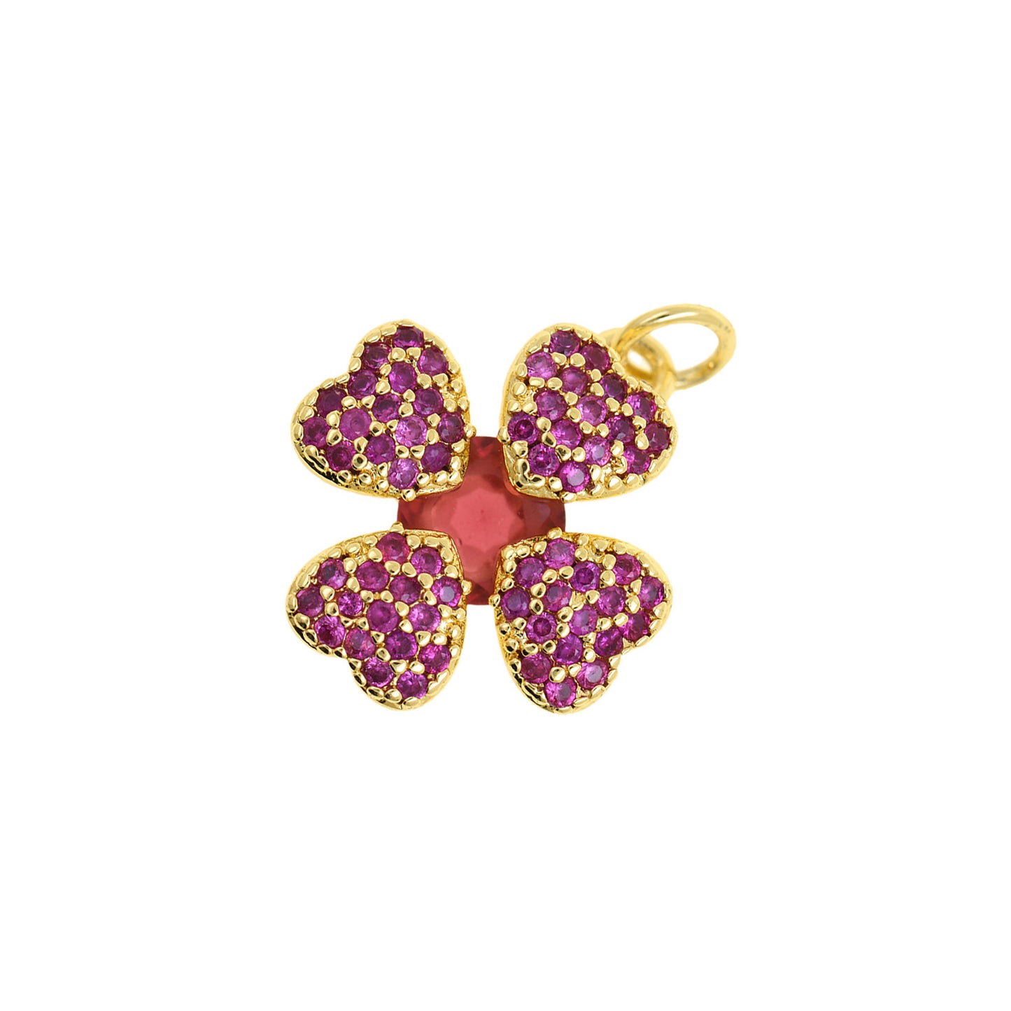 Exquisite Gold Clover Charm with Blue Sapphire Accents 16x18.4mm