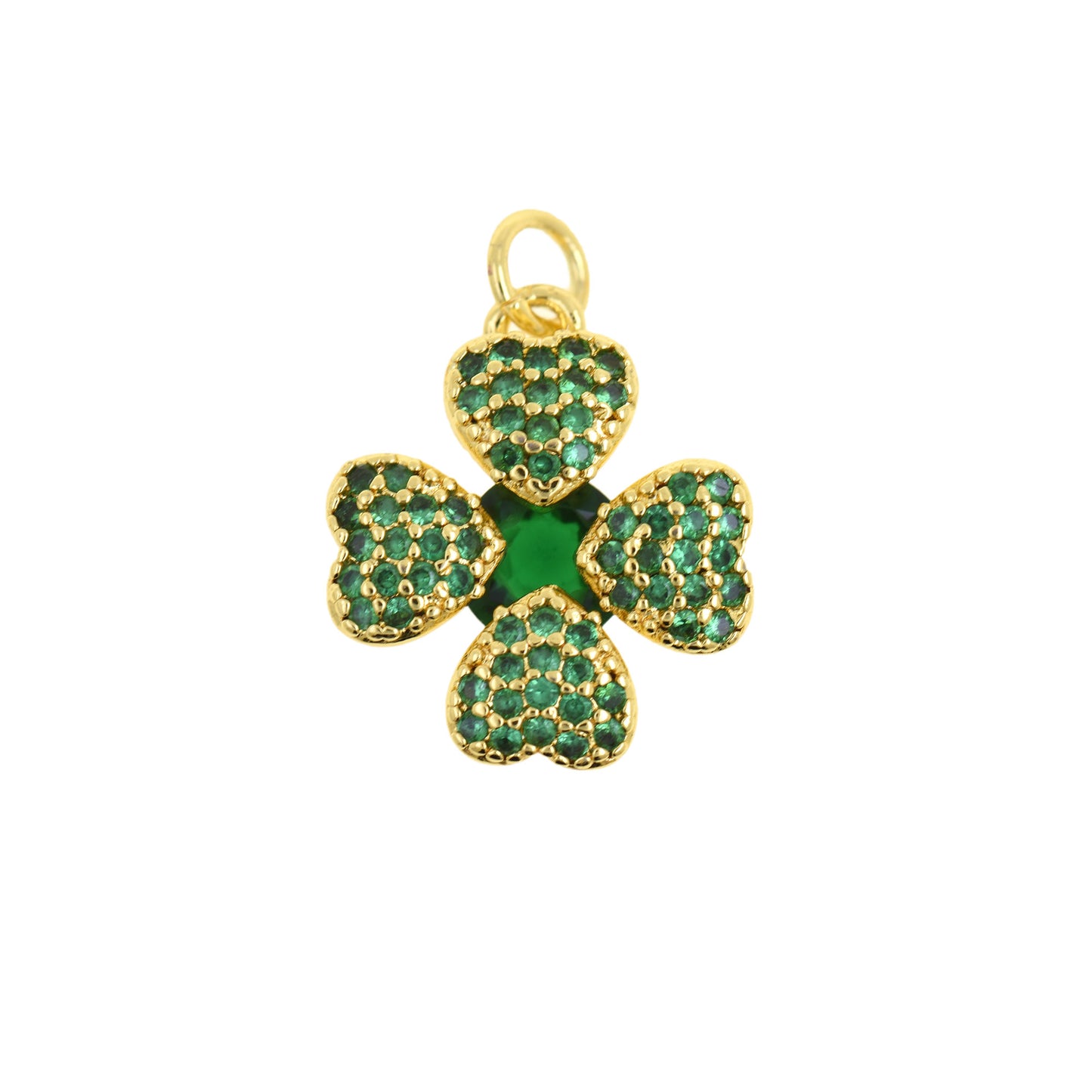 Exquisite Gold Clover Charm with Blue Sapphire Accents 16x18.4mm