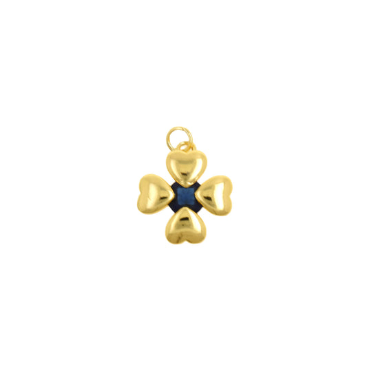Minimalist Gold Clover Charm with Sapphire Center 15.8X18.4mm