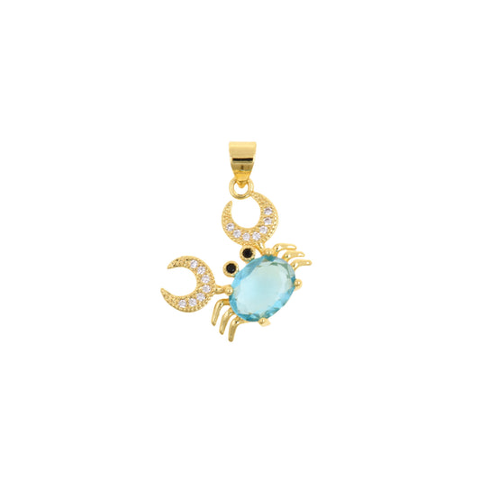 Gold Crab Pendant With Blue Oval Gemstone Body And Crystal Claws 18x15mm