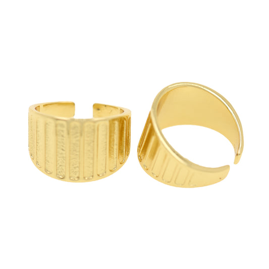 Gold Ribbed Stripe Ring, 18k Gold Plated Ring 13.5x19mm