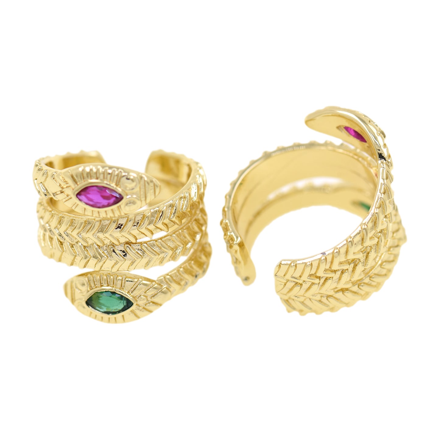 Snake CZ Gold Plated Ring, 18k Plated Gold Ring 21x23mm