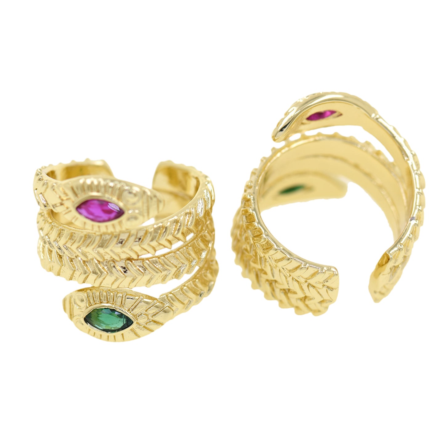 Snake CZ Gold Plated Ring, 18k Plated Gold Ring 21x23mm