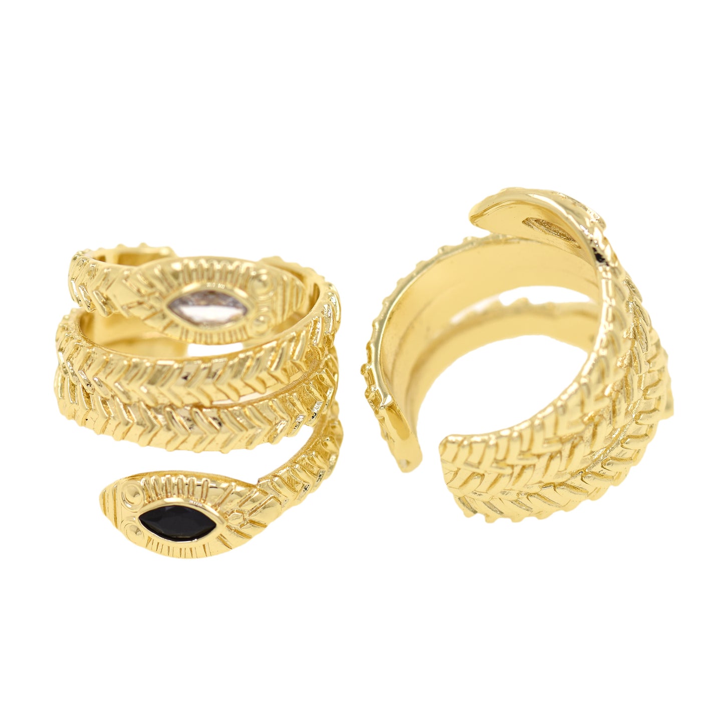 Snake CZ Gold Plated Ring, 18k Plated Gold Ring 21x23mm