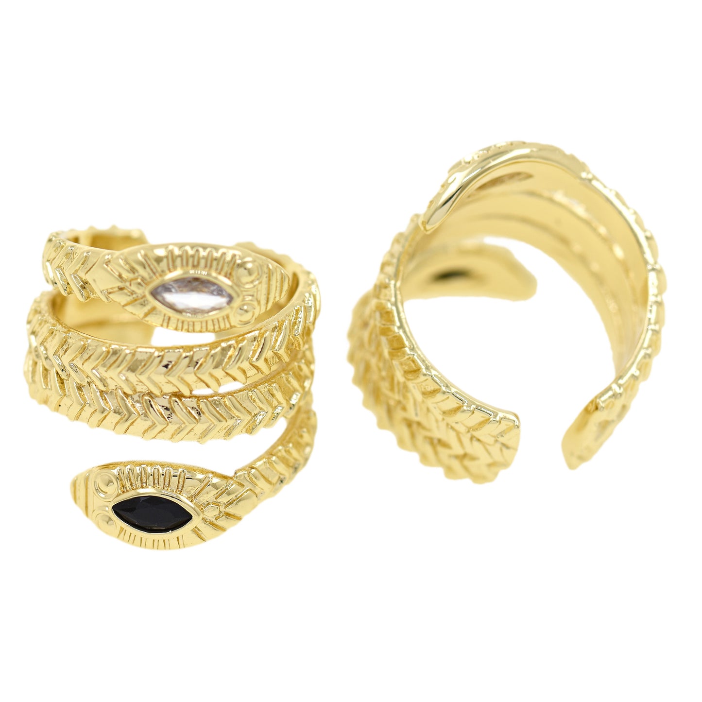 Snake CZ Gold Plated Ring, 18k Plated Gold Ring 21x23mm