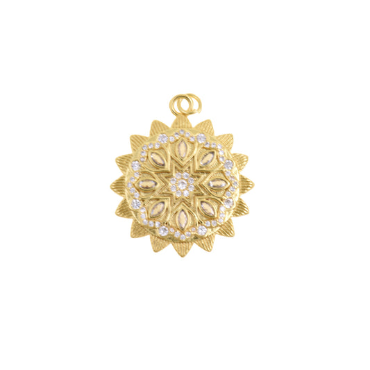 Radiant Mandala Flower Pendant With Gold Textured Frame 30mm