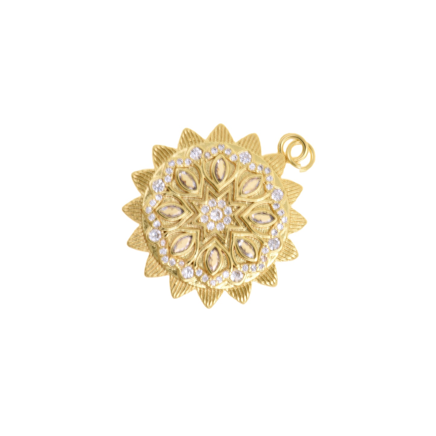 Radiant Mandala Flower Pendant With Gold Textured Frame 30mm