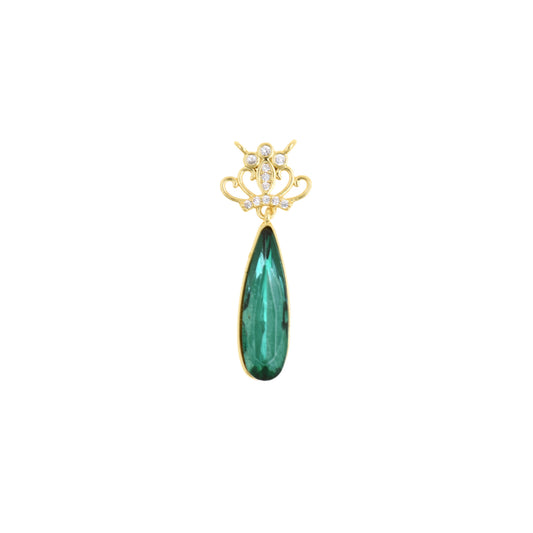 Regal Green Teardrop Pendant With Gold Crown Top 32x12mm
