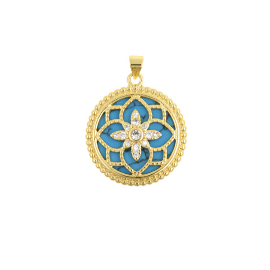 Boho Round Mandala Pendant With Blue Enamel Base 25mm