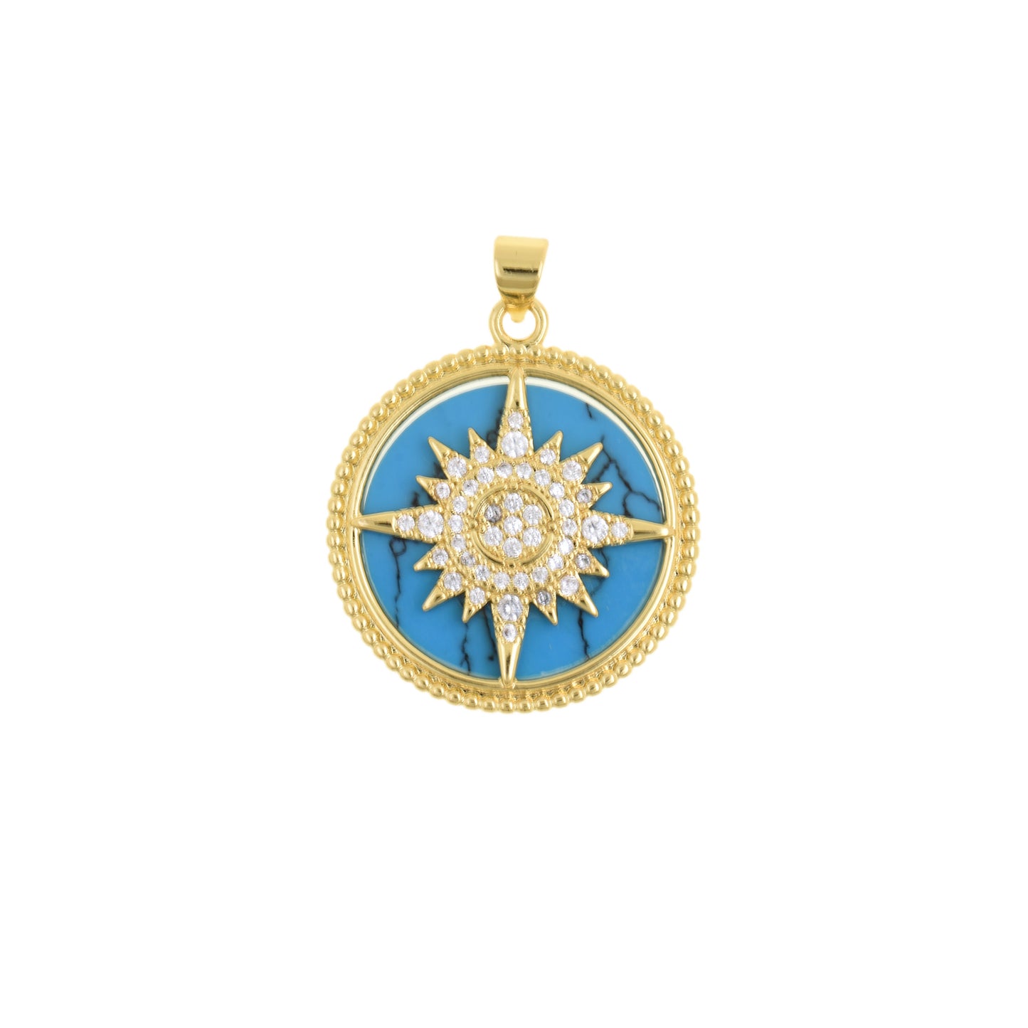 Elegant Compass Rose Charm Featuring Shimmering Crystal Center 25mm