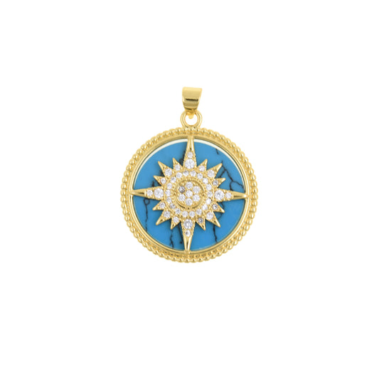 Elegant Compass Rose Charm Featuring Shimmering Crystal Center 25mm