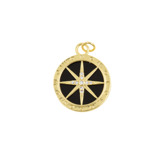 Elegant Compass Pendant With Mother Of Pearl Inlay 20mm