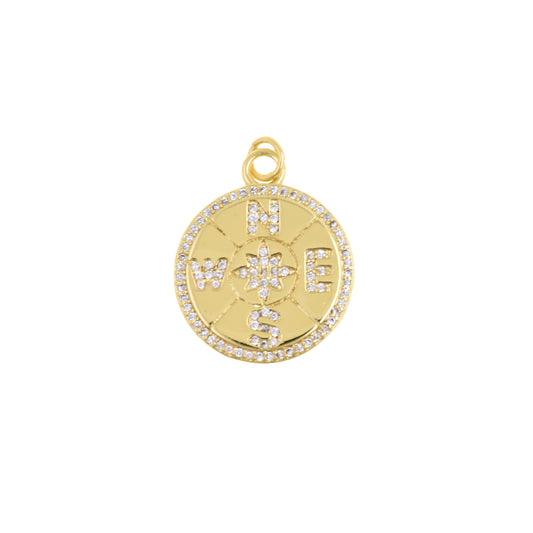 Gold Plated Medallion Pendant With CZ Engraved Compass Letters 20mm
