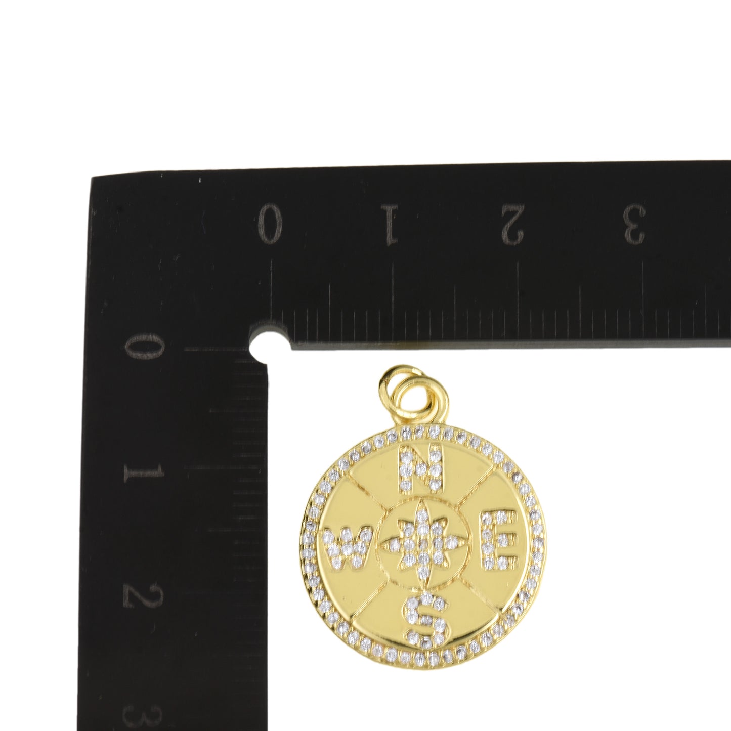 Gold Plated Medallion Pendant With CZ Engraved Compass Letters 20mm