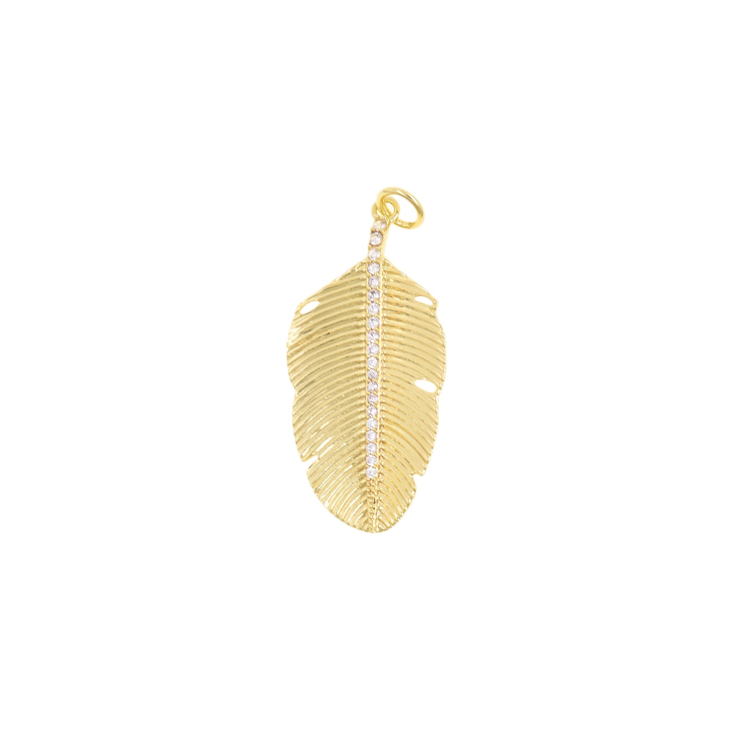 Luminous Gold-Plated Feather Pendant 15.2x30.8mm