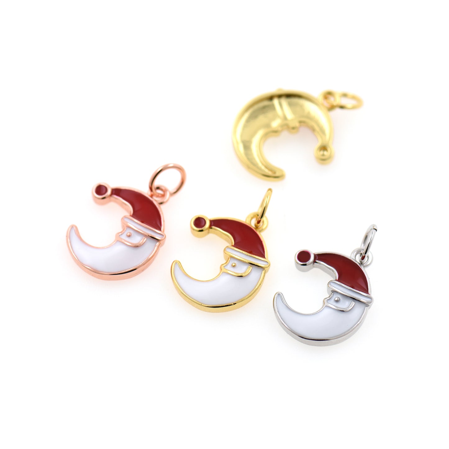 Dainty Crescent Moon Pendant,Enamel Christmas Charms 11x15mm