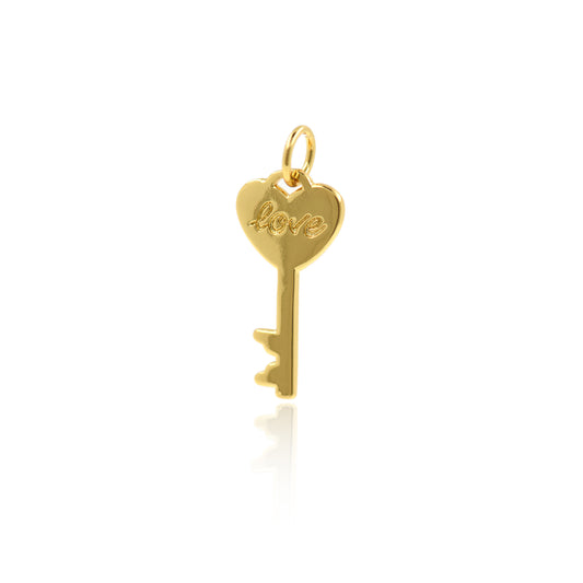 Gold Plated Key Charm Pendants,Lock Love Key Charms 9x19mm