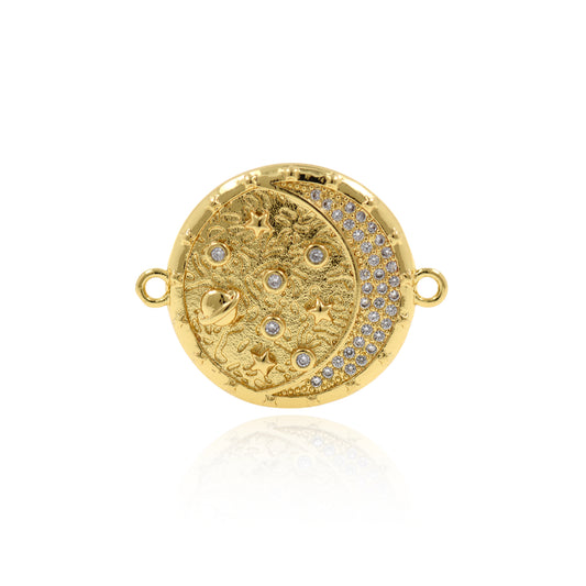 Round Moon Connector,Gold Plated Sky Galaxy Charms 25x20mm