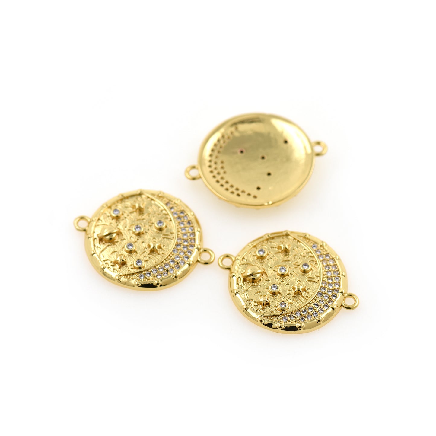 Round Moon Connector,Gold Plated Sky Galaxy Charms 25x20mm