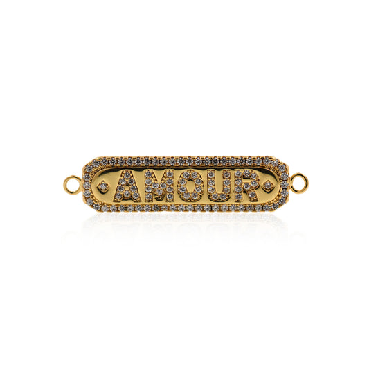 Amour Connector, Filled Gold Charm Linker, Valentine's Day Charm 33x7.6mm