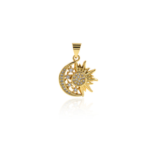 18K Gold Sun and Moon Pendant 16x18.5mm