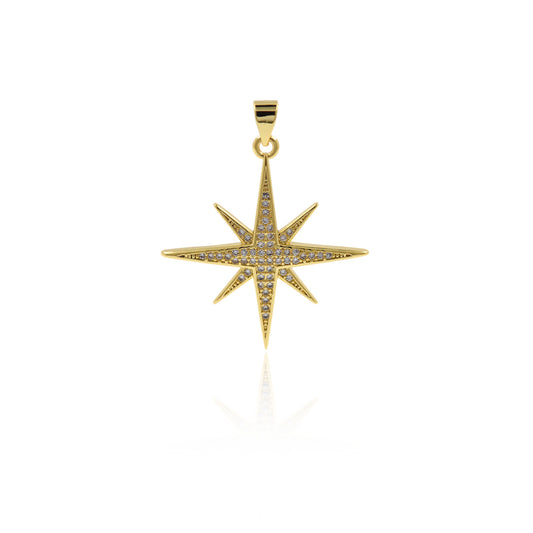 Dainty Gold North Star Necklace Pendant 30x32mm