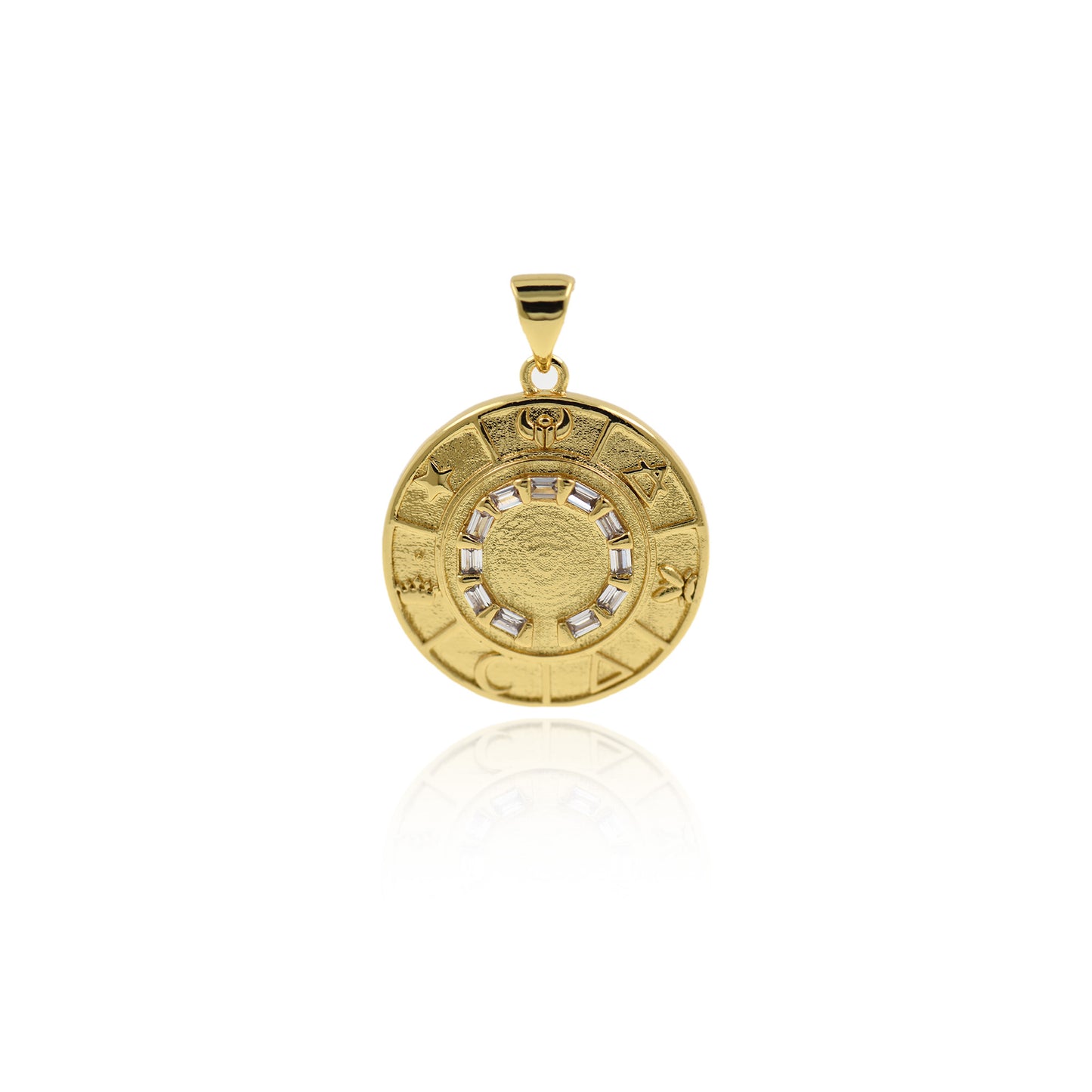 Round Medallion Lucky Charm,18K Gold Protective Symbol Pendant 21x23mm