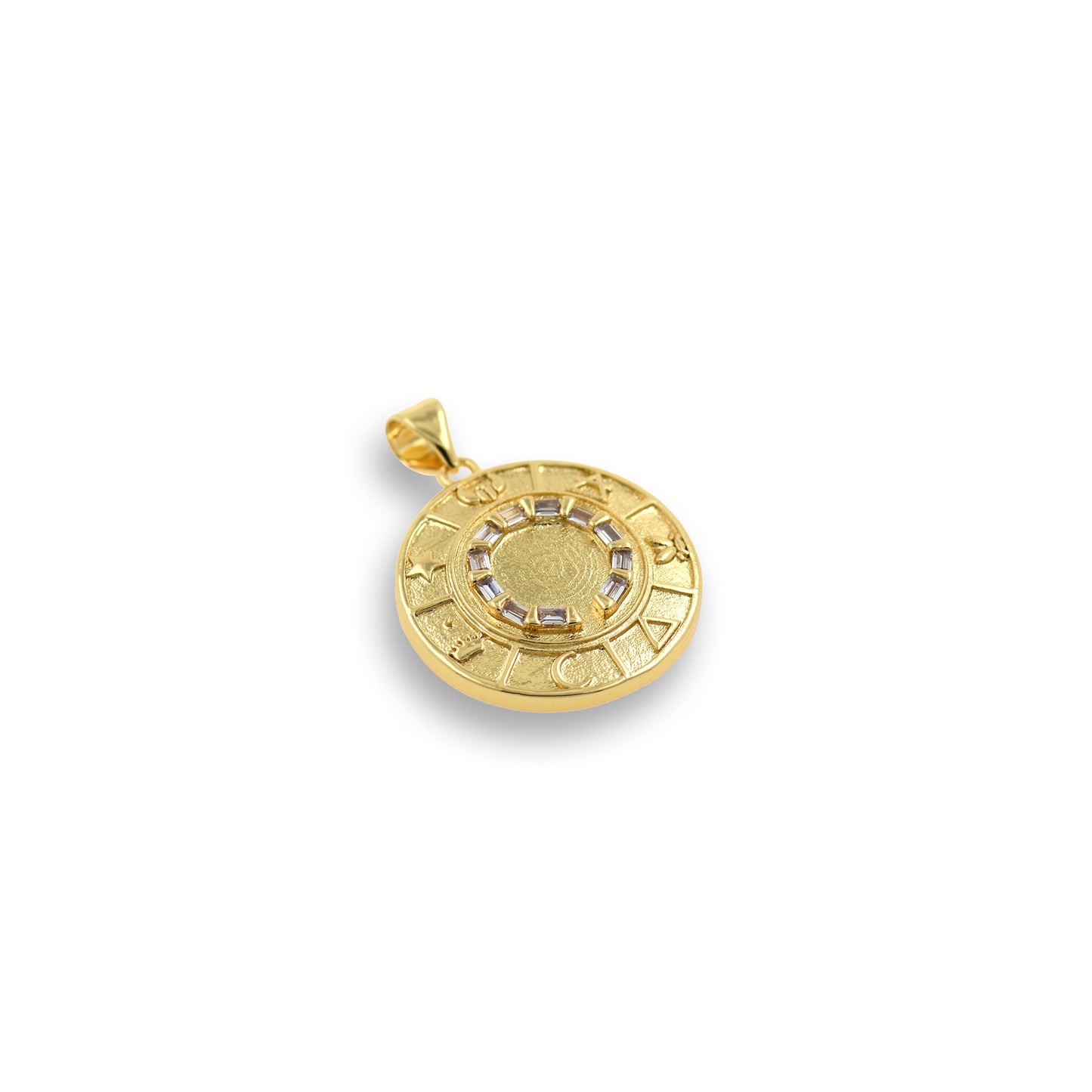 Round Medallion Lucky Charm,18K Gold Protective Symbol Pendant 21x23mm