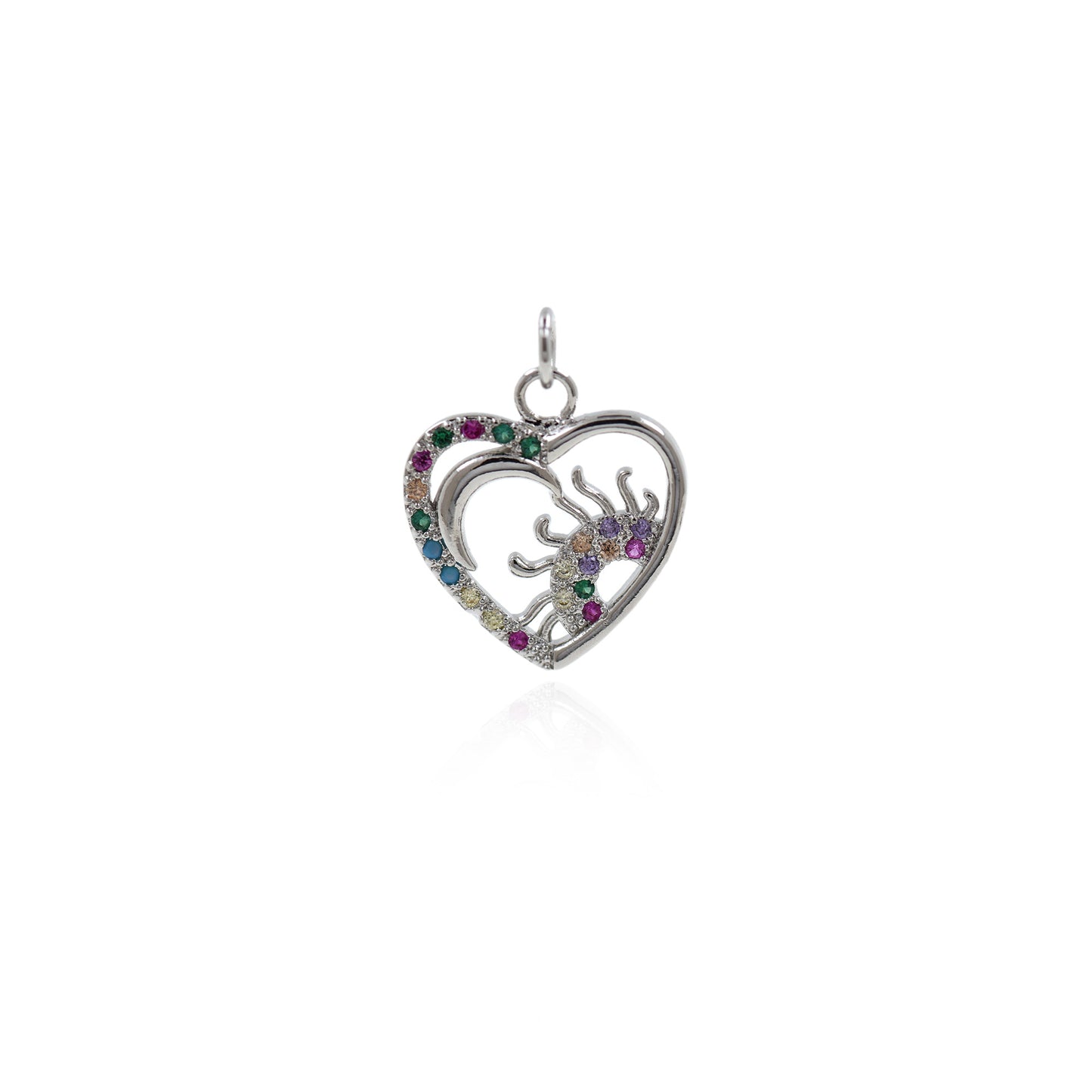 Multi-color CZ Pave Heart Pendant,Dainty Heart Charms 17x18.5mm