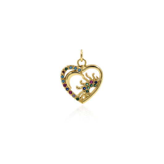 Multi-color CZ Pave Heart Pendant,Dainty Heart Charms 17x18.5mm