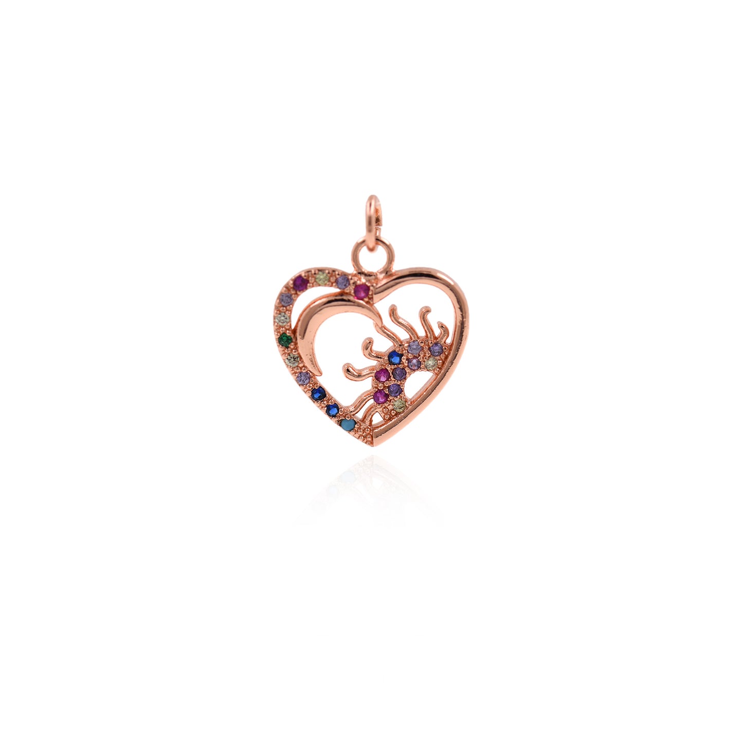 Multi-color CZ Pave Heart Pendant,Dainty Heart Charms 17x18.5mm