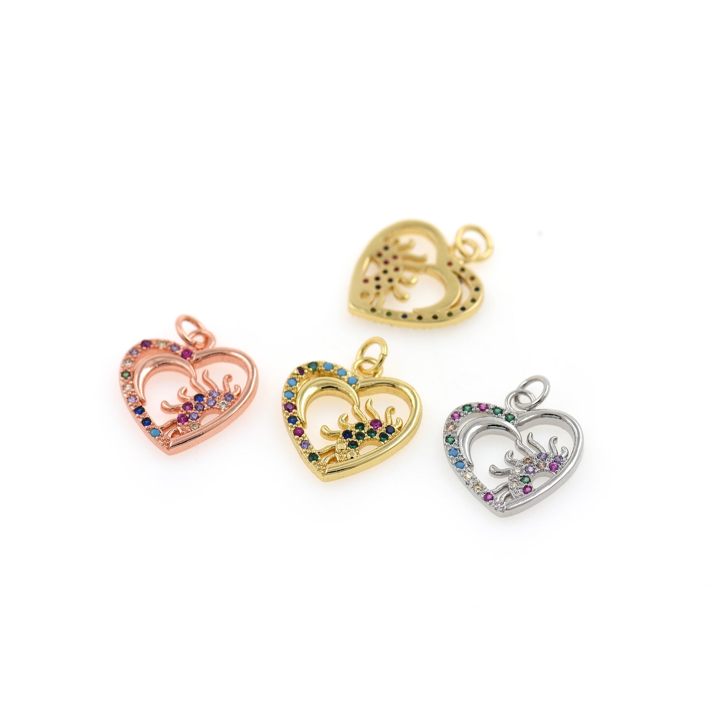 Multi-color CZ Pave Heart Pendant,Dainty Heart Charms 17x18.5mm