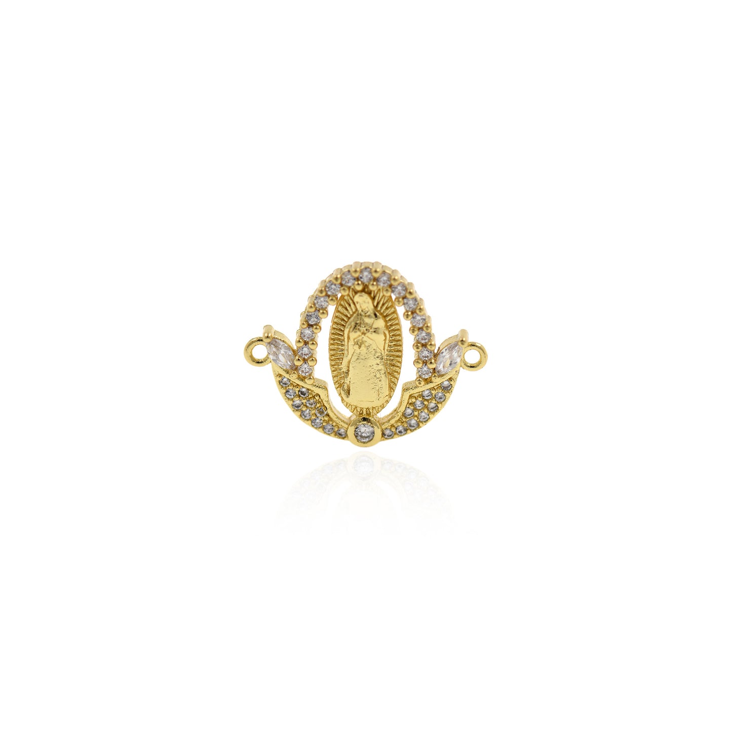 Transparent CZ gold Virgin Mary Connector, Guadalupe Ladies Chain Connector 23x18mm