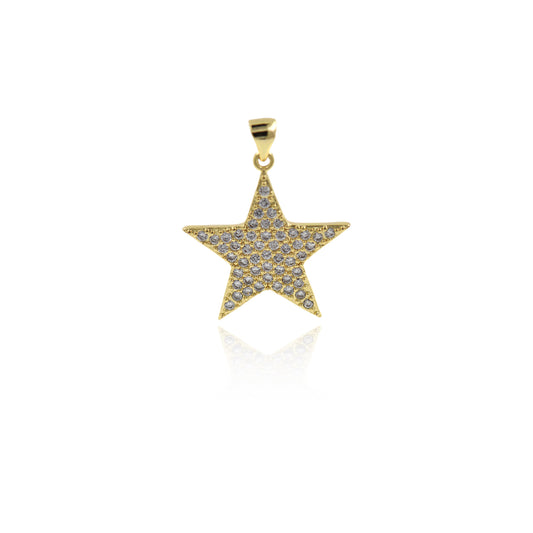 Micropavé CZ Star Pendant, 18K Gold-Filled Five-Pointed Star Pendant 23x24mm