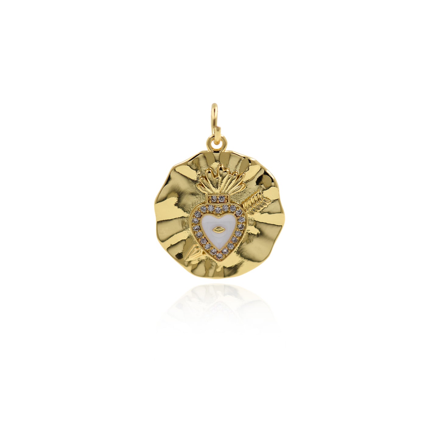 Hammered Gold Heart Pendant,Enamel Heart Layering Necklace Charm 19x22mm