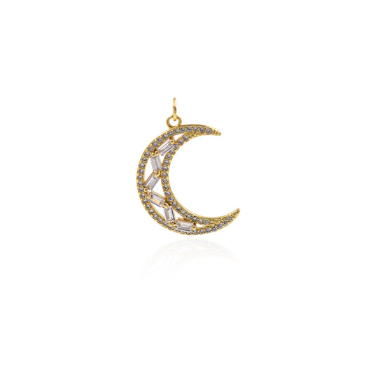 CZ 18K Gold Half Moon Pendant, Moon Pendant 20x26.5mm