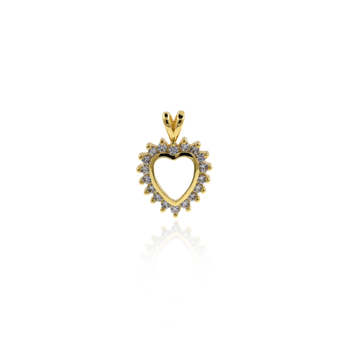 Dainty Gold Heart Pendant,CZ Pave Open Heart Charm 13.5x19mm