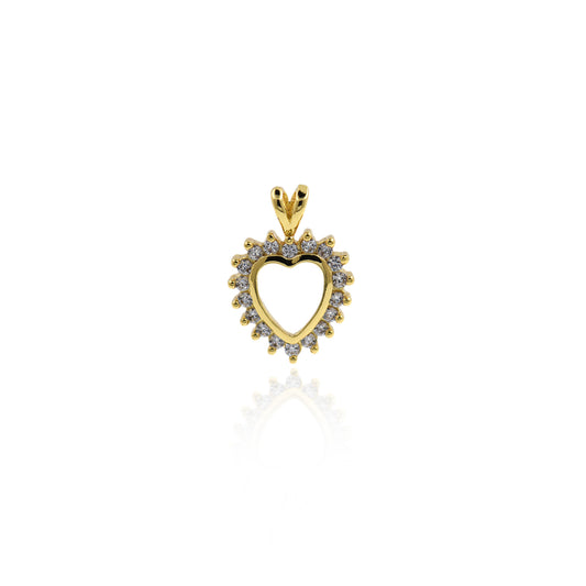 Dainty Gold Heart Pendant,CZ Pave Open Heart Charm 13.5x19mm