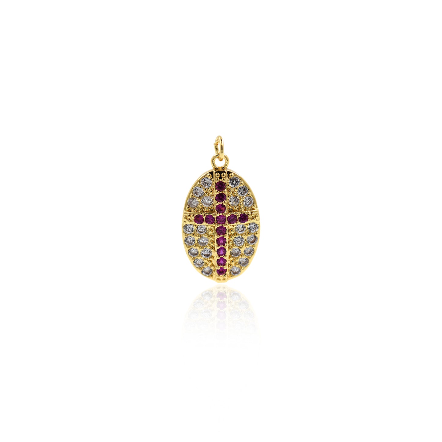 Dainty Gold Oval Cross Pendant,Multi-color CZ Stone Christian Charm 15x25mm