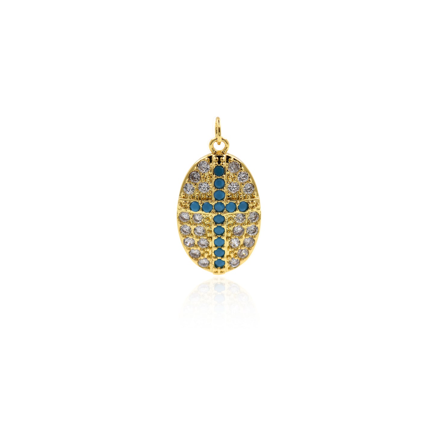 Dainty Gold Oval Cross Pendant,Multi-color CZ Stone Christian Charm 15x25mm