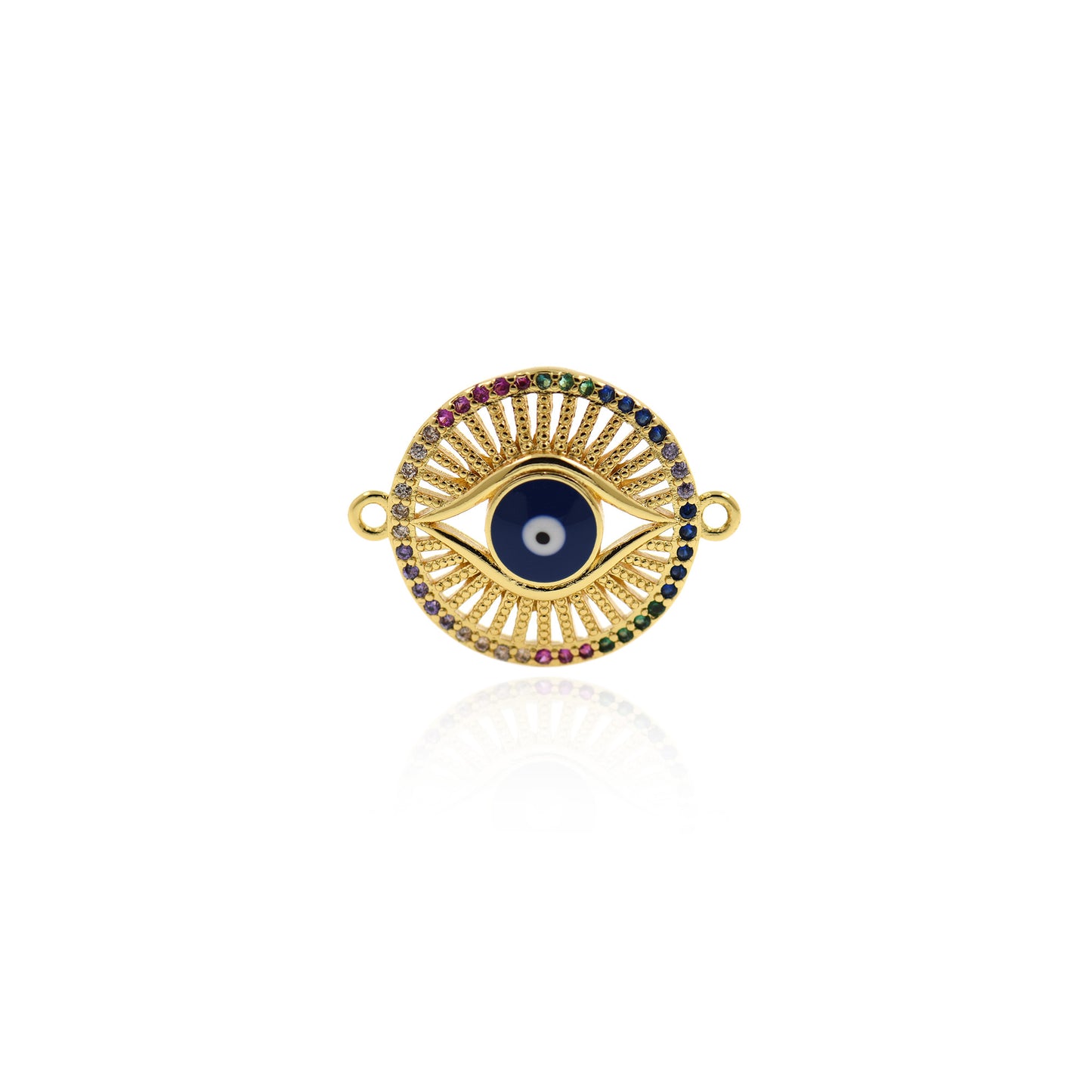 Blue Enamel Evil Eye Connector 24x19mm