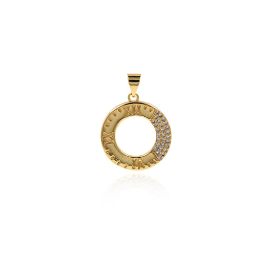 18K Gold Filled Ring Pendant, Micropavé CZ Hollow Circle Necklace 18x20.5mm