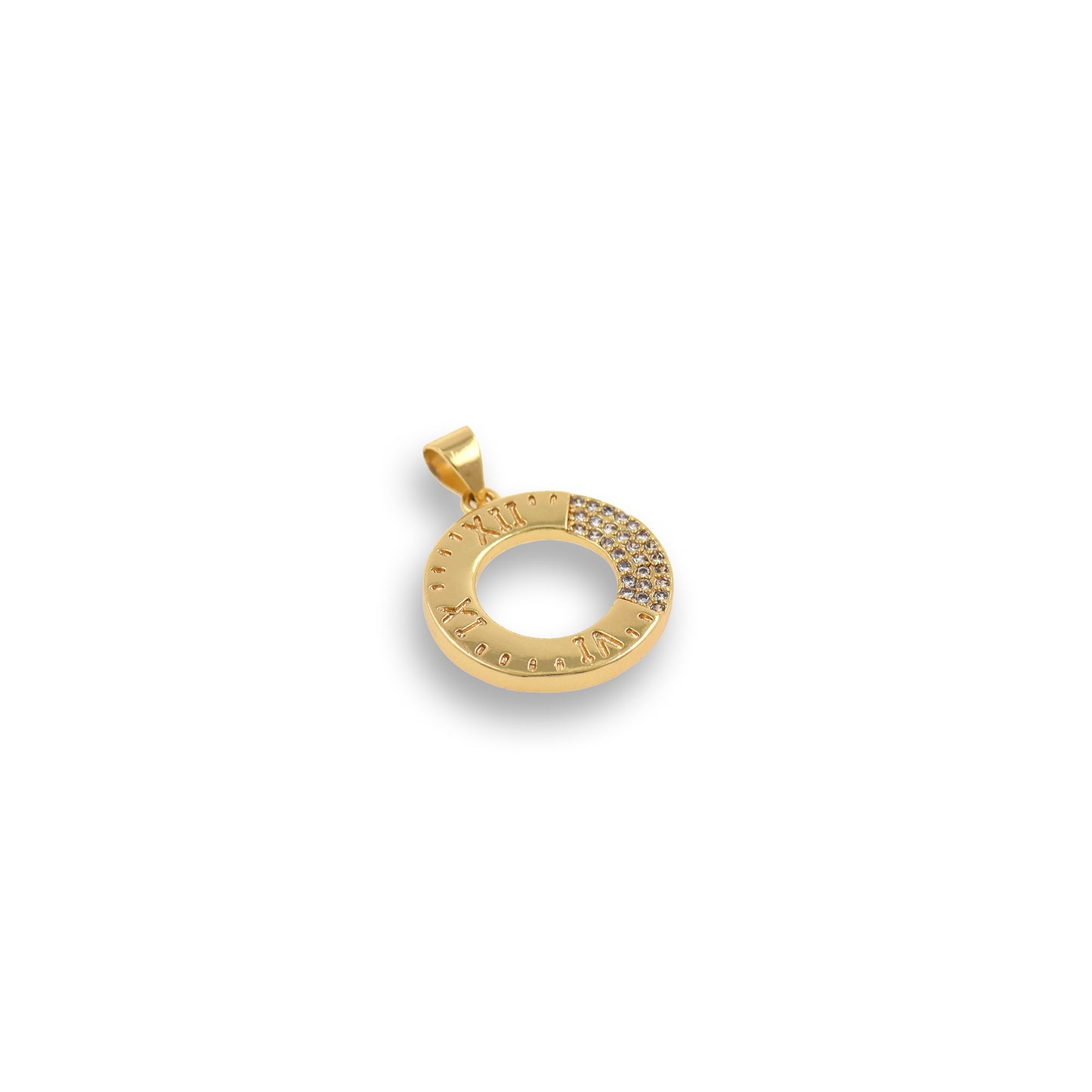 18K Gold Filled Ring Pendant, Micropavé CZ Hollow Circle Necklace 18x20.5mm