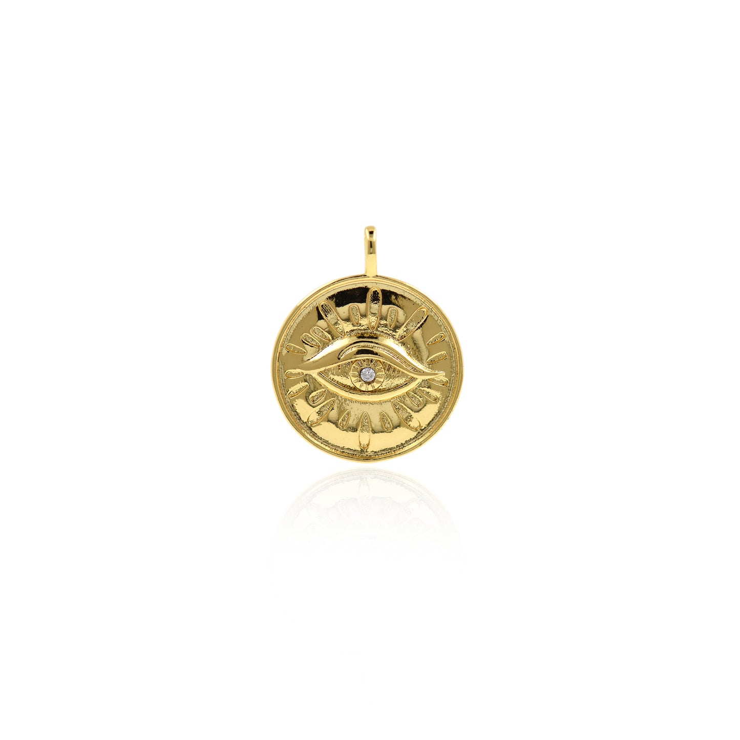 Gold Evil Eye Necklace, Disc Necklace, Evil Eye Pendant 17x22mm