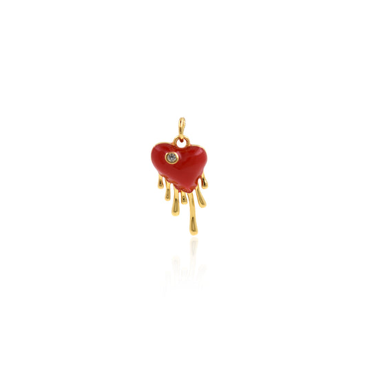 Brass Diamond Enamel Heart Pendant 9x16mm