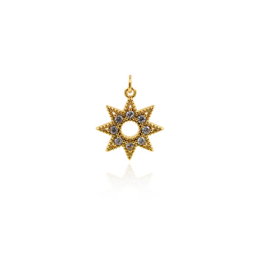 Octagonal Star Pendant Gold and White Diamond Star Pendant 15x17mm